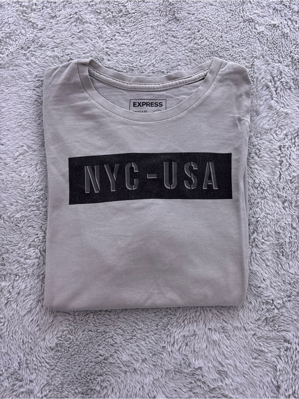 Express Light Gray NYC‑USA Graphic Short Sleeve Tee